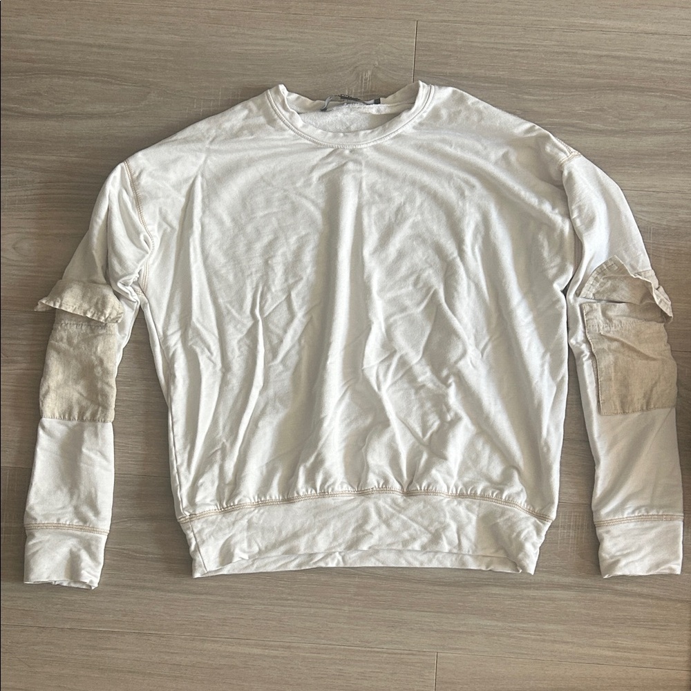 Fifteen Twenty White Long Sleeve Tee with Beige Patch Details